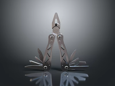 Shiny Silver Multifunctional Folding Weapon Tool With Multiple Tools And Pliers 3d model