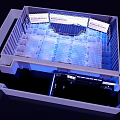 Tobacco And Alcohol Store Wine Industry Summit In Conference Hall With Screens Blue Seats Lighting