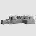 Modern Gray Sectional Sofa With Decorative Cushions And Throw Blanket 3d model