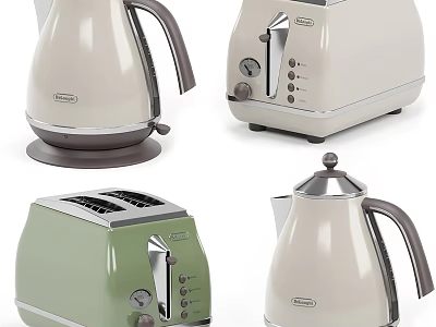 Delonghi Cream And Green Retro Kitchen Appliances Including Toasters And Kettles For Modern Home 3d model