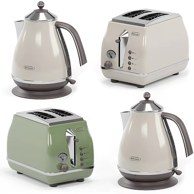Delonghi Cream And Green Retro Kitchen Appliances Including Toasters And Kettles For Modern Home 3d model