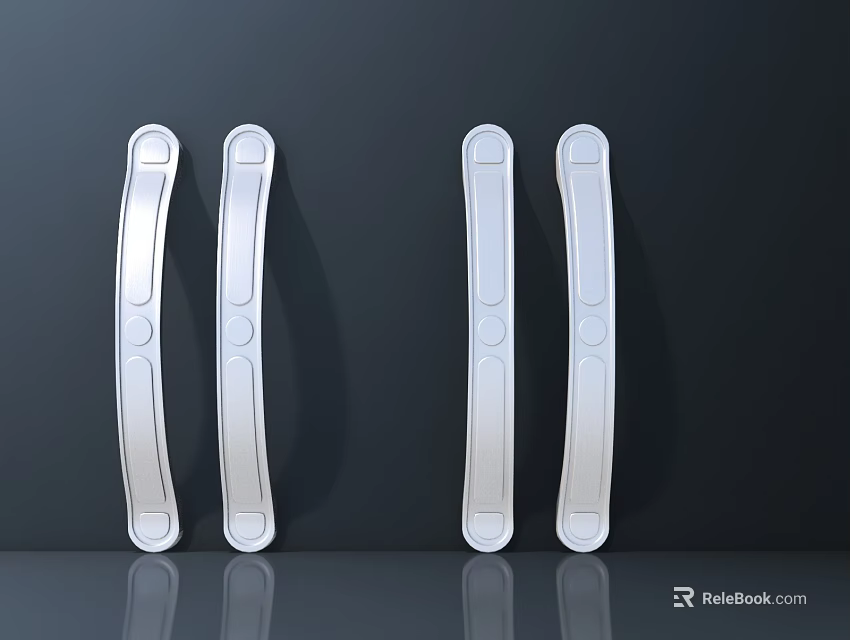 Modern Silver Metal Handles with Long Strip Design for Furniture on Dark Background 3d model 