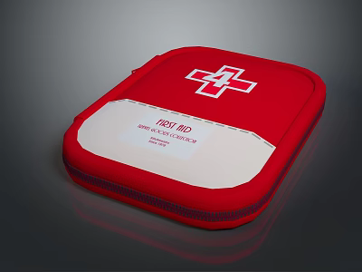 Red First Aid Kit With White Cross And Emergency Medical Supplies 3d model