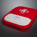 Red First Aid Kit With White Cross And Emergency Medical Supplies