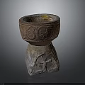 Intricate Sculptural Carving Of Decorative Vessel With Detailed Patterns On Stone Base