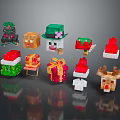 Pixel Style Christmas Themed Decorative Items Including Tree Gift Boxes Hats And Reindeer