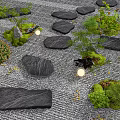 Serene Zen Rock Garden With Stone Paths Moss Plants Lanterns And Fallen Leaves