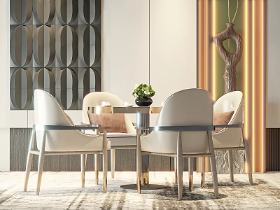 White Leisure Chairs In Modern Living Area With Accent Table Green Plant And Geometric Decor 3d model