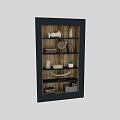 Stylish Storage Shelving Unit With Wooden Background Dark Shelves Books Plants And Decorative Objects