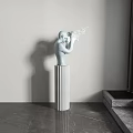 White Doll Standing On Decorative Column With Light Effect In Modern Interior 3d model