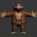 Cute Mole Cartoon Character In Brown Jacket Striped Shirt With Pink Nose And Open Arms