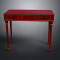 Elegant Classic Red Writing Desk With Four Drawers And Gold Accents Details