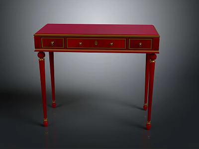 Elegant Classic Red Writing Desk With Four Drawers And Gold Accents Details 3d model