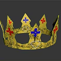 Golden Decorative Crown Featuring Red Blue Crosses And Ornate Patterns As Household Decor Item
