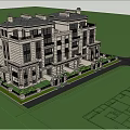 Classical Style Townhouse With Multiple Floors Balconies Chimneys And Lawn Landscape