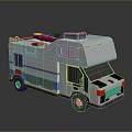 White and Blue RV With Red Kayak on Roof Rack Modern Design Windows