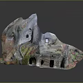 Colorful Rock Landscape With Caves Staircase Lush Vegetation And Earthy Tones