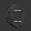 Futuristic Circular Mechanical Structure With Metal Frame And Protruding Modules