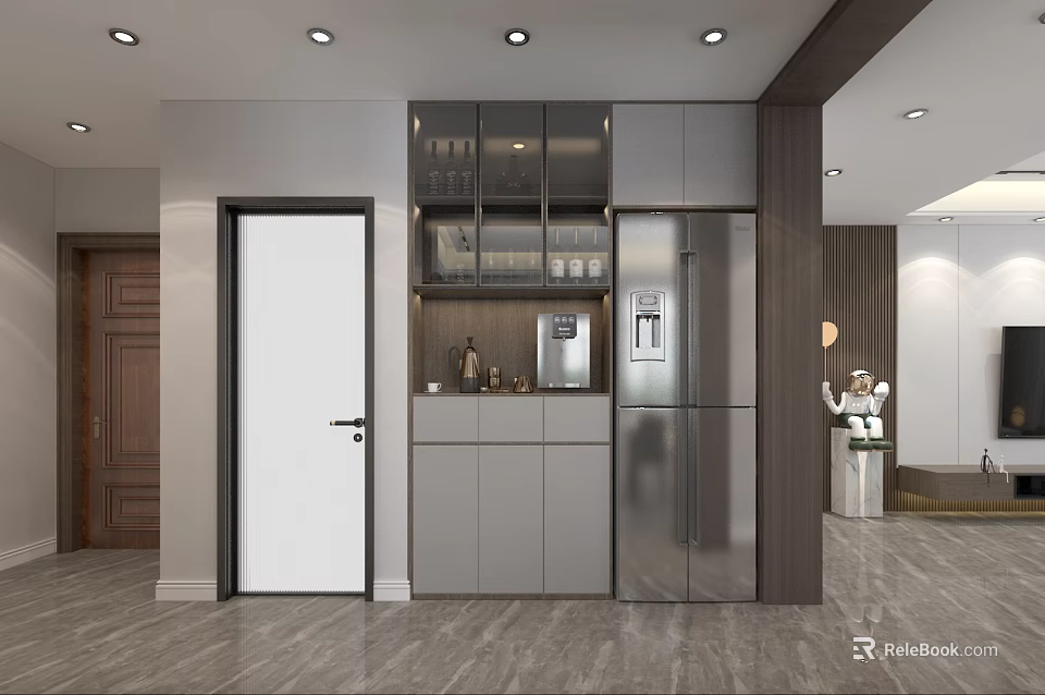 Modern Wine Cabinet Design With Glass Doors And Storage Shelves For Home Interior 3d model 