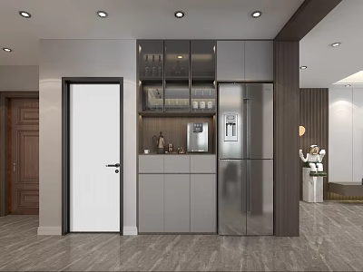 Modern Wine Cabinet Design With Glass Doors And Storage Shelves For Home Interior 3d model