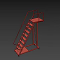 Industrial Metal Staircase With Yellow Handrails And Mobile Wheels Design