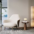 Beige Single Sofa In Modern Living Room With Side Table Floor Lamp And Lake View