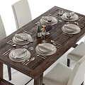 Elegant Dining Table Set With Chairs Plates Wine Glasses And Grapes 3d model