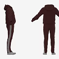 Fashionable Maroon Hooded Tracksuit Clothing With White Stripes Two Piece Design