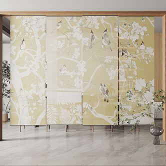 New Chinese-style roller curtain gauze curtain partition 3d model