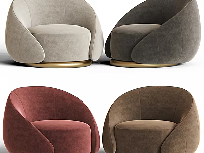 Modern Single Sofa with Curved Design Velvet Upholstery and Gold Metal Base in Multiple Colors 3d model