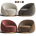 Modern Single Sofa with Curved Design Velvet Upholstery and Gold Metal Base in Multiple Colors