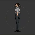 Female Character in Gray Uniform Standing with Utility Belt Front and Back View Pose