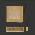 Vintage Yellow Computer Setup With Monitor Tower Keyboard Mouse And Green Screen