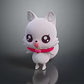 Cute White Cartoon Animal Character With Big Eyes And Pink Collar Standing On Reflective Surface