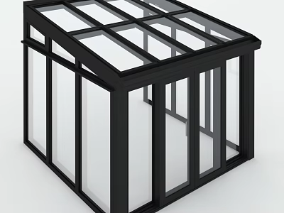 Modern Glass Sunroom Structure With Black Frame And Large Glass Panels 3d model