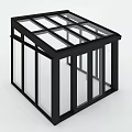 Modern Glass Sunroom Structure With Black Frame And Large Glass Panels