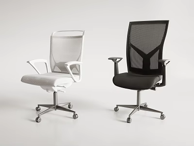 Modern Office Chairs With Black And White Breathable Mesh Back And Rolling Casters Design 3d model