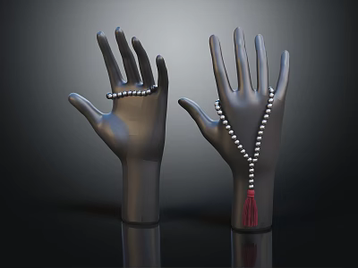 Pearl Jewelry Display On Black Hand Models With Bracelet And Red Tassel Necklace 3d model