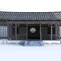 Ancient Chinese Building With Tiled Roof Overhanging Eaves Lattice Windows Wooden Structure And Stone Steps