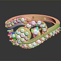 Rose Gold Ring With Intertwined Design And White Peach Stones 3d model