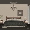 Cozy Bedroom Interior Design With Wooden Headboard Green Quilt Chandelier And Large Windows