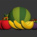 Fresh Assorted Fruits With Green And Yellow Striped Watermelon Red Apples Oranges And Yellow Bananas