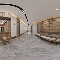 Traditional Chinese Medicine Shop Interior With Wooden Cabinets Counter And Labels