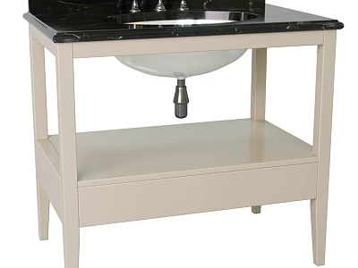 Elegant Bathroom Washbasin with Black Countertop Light Wood Stand and Chrome Faucet 3d model
