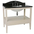 Elegant Bathroom Washbasin with Black Countertop Light Wood Stand and Chrome Faucet