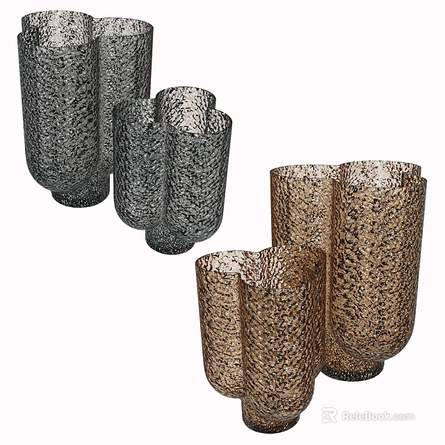 Black And Gold Glass Vases With Hammered Texture For Floral Arrangements Decor 3d model 