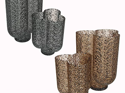 Black And Gold Glass Vases With Hammered Texture For Floral Arrangements Decor 3d model