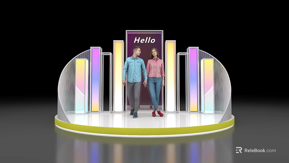 Popular Modern Photo Check in Spot With Hello Sign Colorful Decorations And People 3d model 