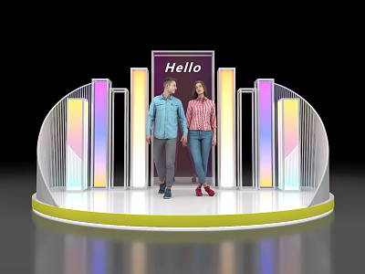 Popular Modern Photo Check in Spot With Hello Sign Colorful Decorations And People 3d model