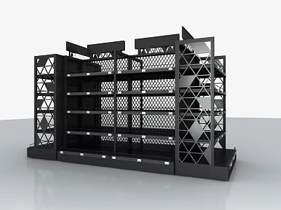 Modern Black Retail Display Shelving With Geometric Design And Multiple Shelves 3d model